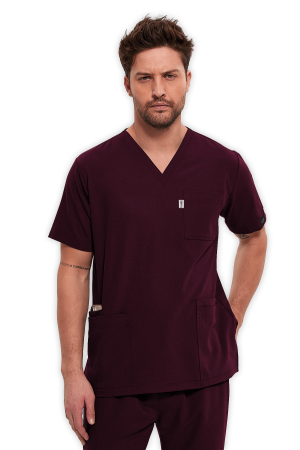 LAME Uniform Erkek Scrubs Üst 5–Cepli – Bordo