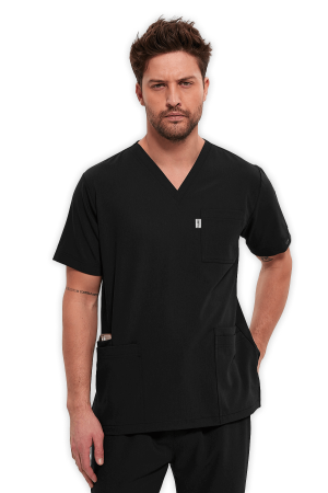 LAME Uniform Erkek Scrubs Üst 5–Cepli – Siyah