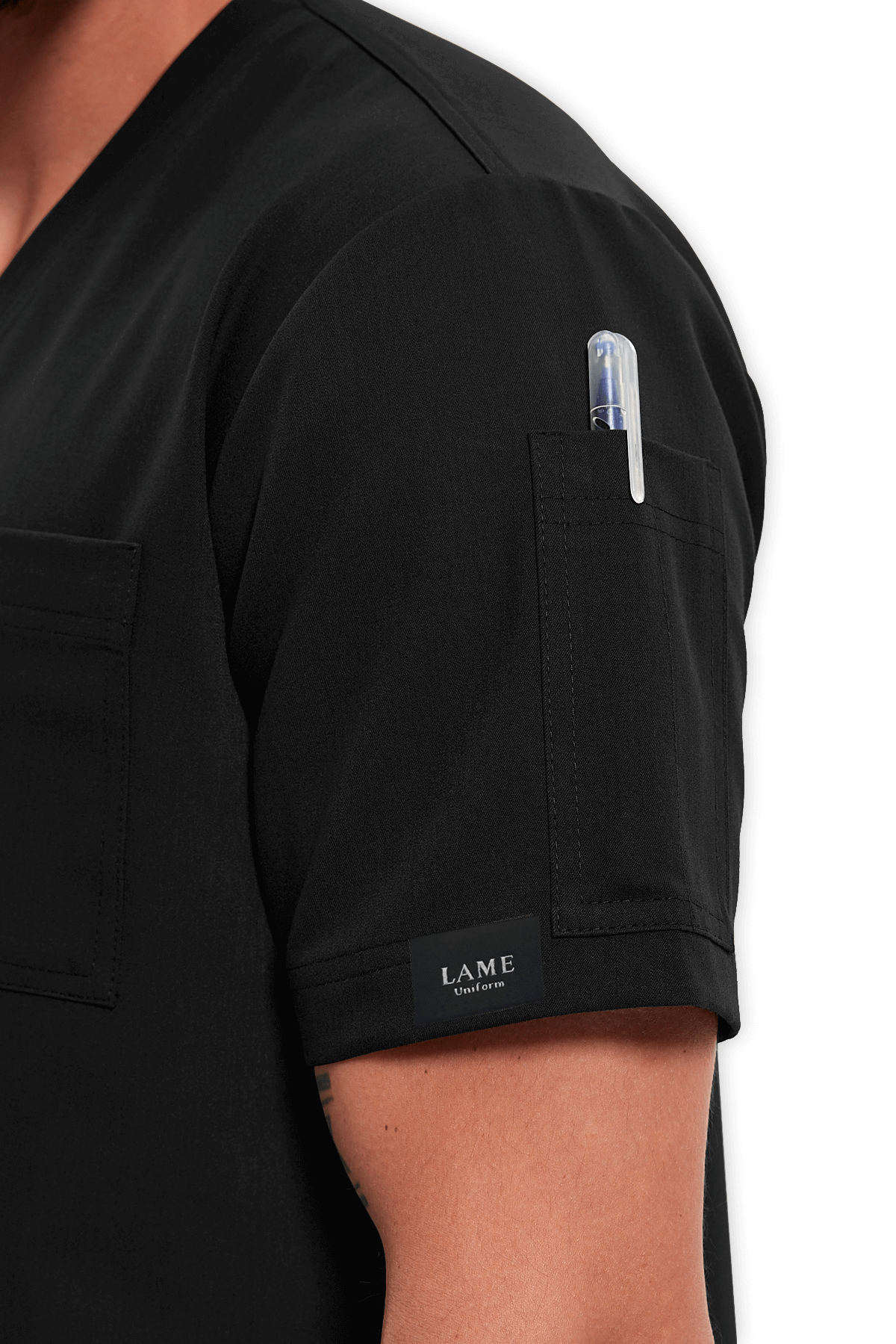 LAME Uniform Erkek Scrubs Üst 5–Cepli – Siyah