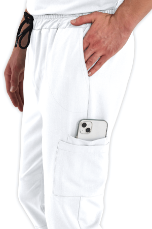 LAME Uniform Erkek Scrubs Pantolon Kargo Cepli – Beyaz