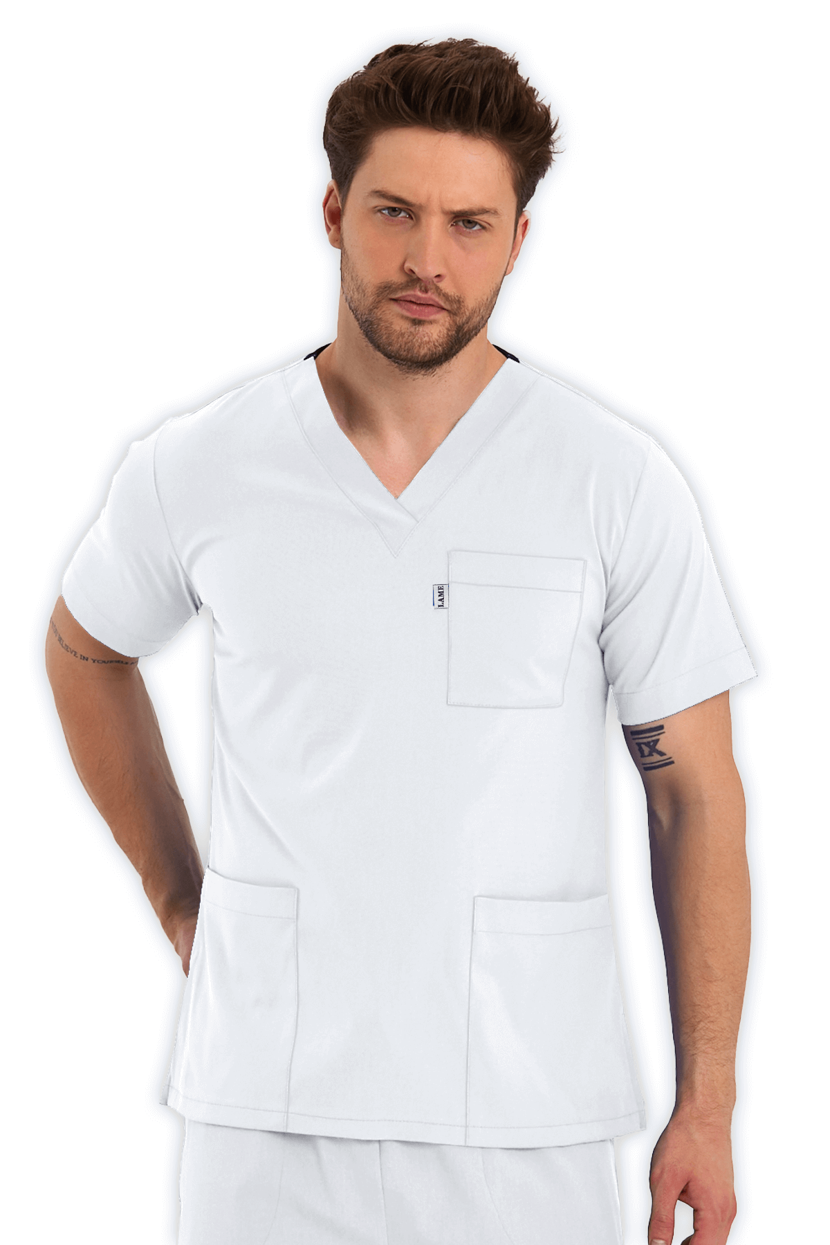 LAME Uniform Erkek Scrubs Takım – Beyaz