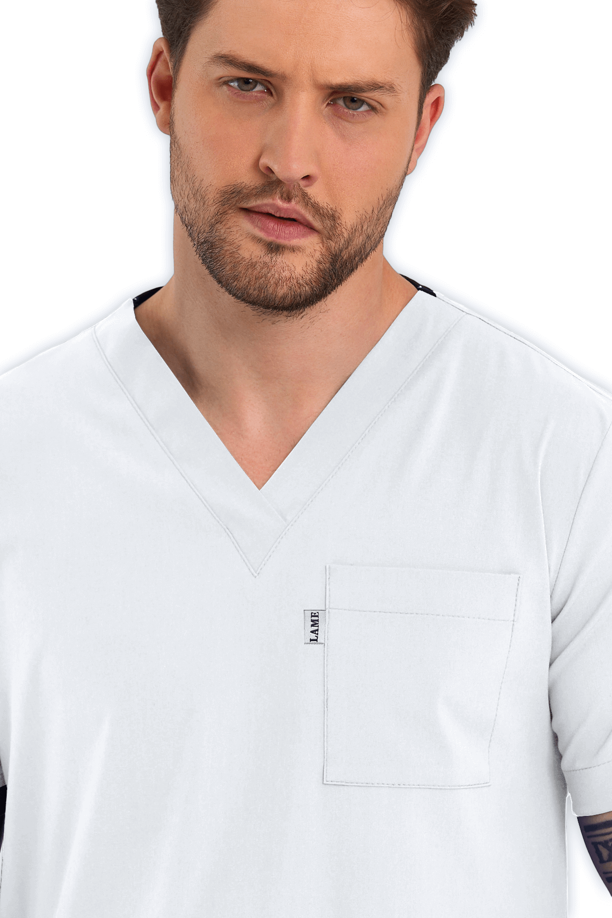 LAME Uniform Erkek Scrubs Üst – Beyaz