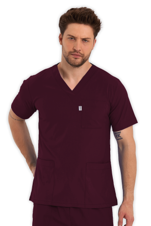 LAME Uniform Erkek Scrubs Üst – Bordo