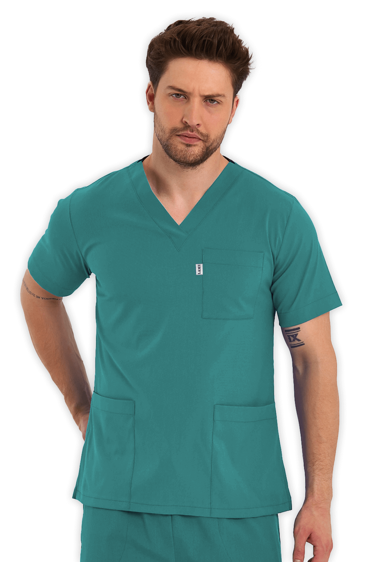 LAME Uniform Erkek Scrubs Üst – Cerrahi Yeşil