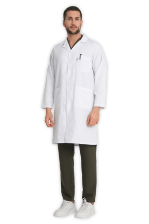 LAME Uniform Erkek Doktor Önlüğü Klasik Yaka – Beyaz