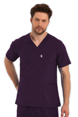 LAME Uniform Erkek Scrubs Üst – Mürdüm