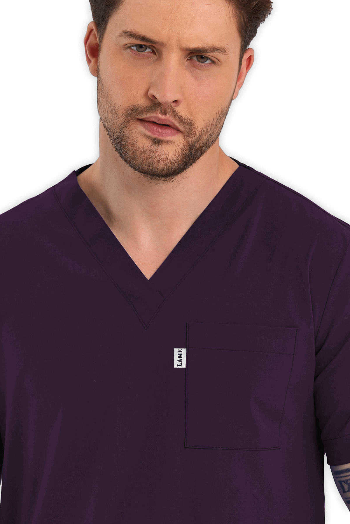 LAME Uniform Erkek Scrubs Üst – Mürdüm