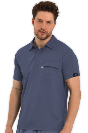 LAME Uniform Erkek Scrubs Üst Polo Yaka – Açık Gri
