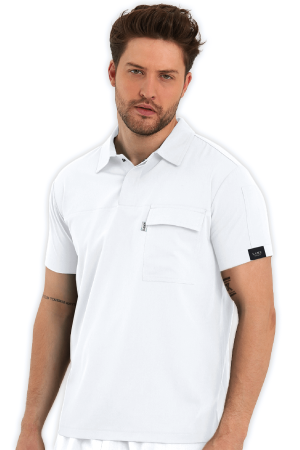LAME Uniform Erkek Scrubs Üst Polo Yaka – Beyaz