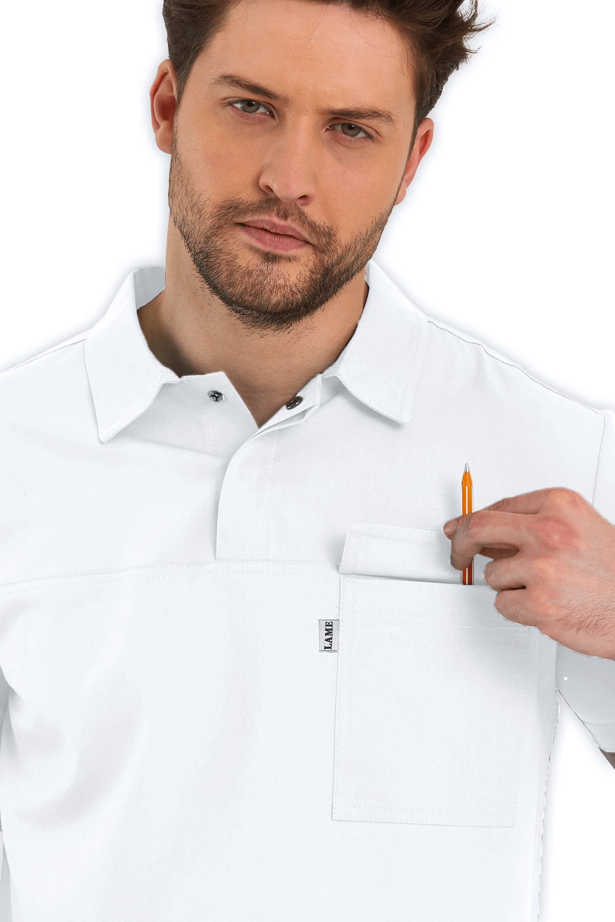 LAME Uniform Erkek Scrubs Üst Polo Yaka – Beyaz