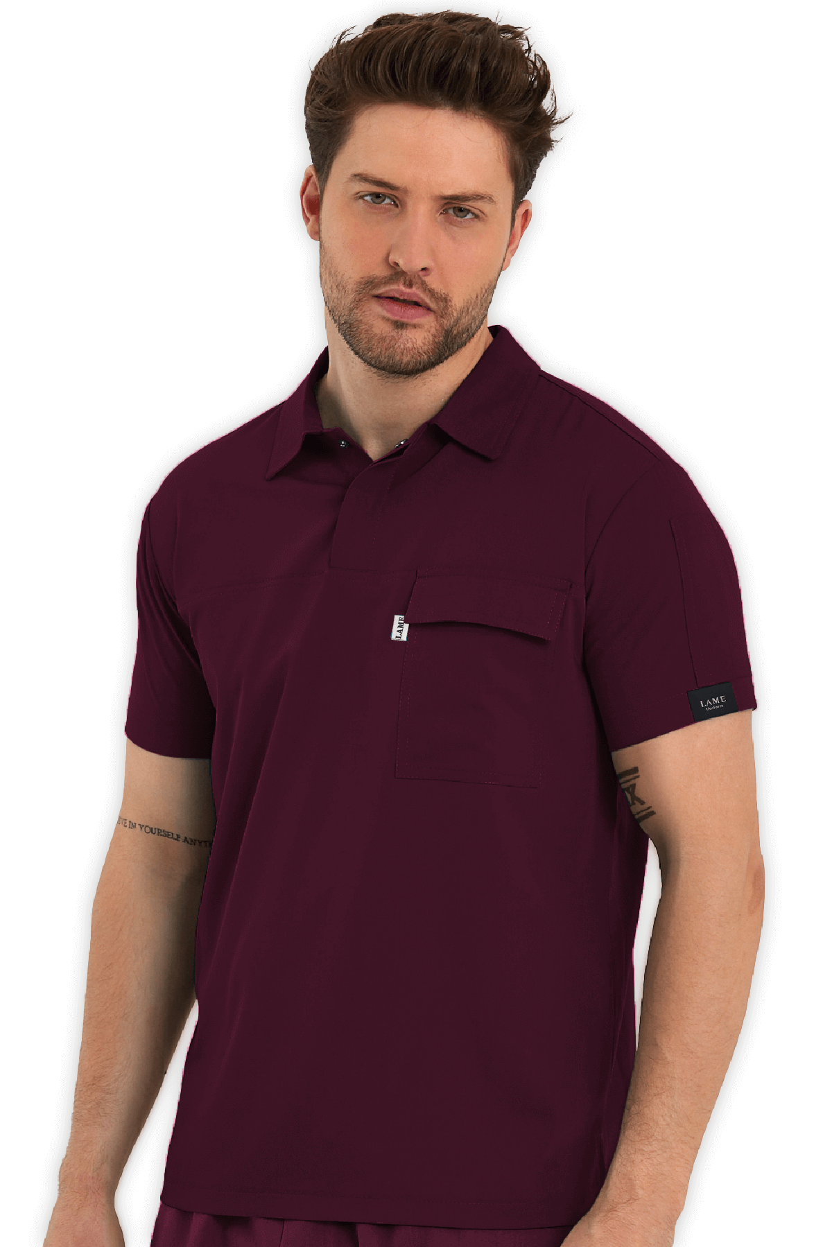 LAME Uniform Erkek Scrubs Üst Polo Yaka – Bordo