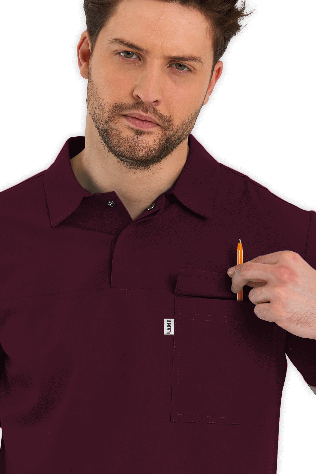 LAME Uniform Erkek Scrubs Üst Polo Yaka – Bordo