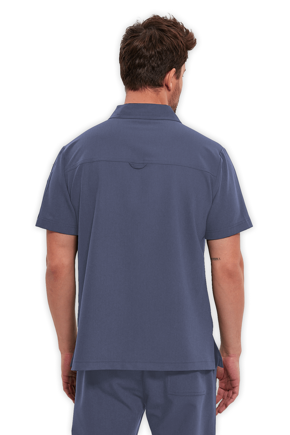 LAME Uniform Erkek Scrubs Üst Polo Yaka Fermuarlı – Açık Gri