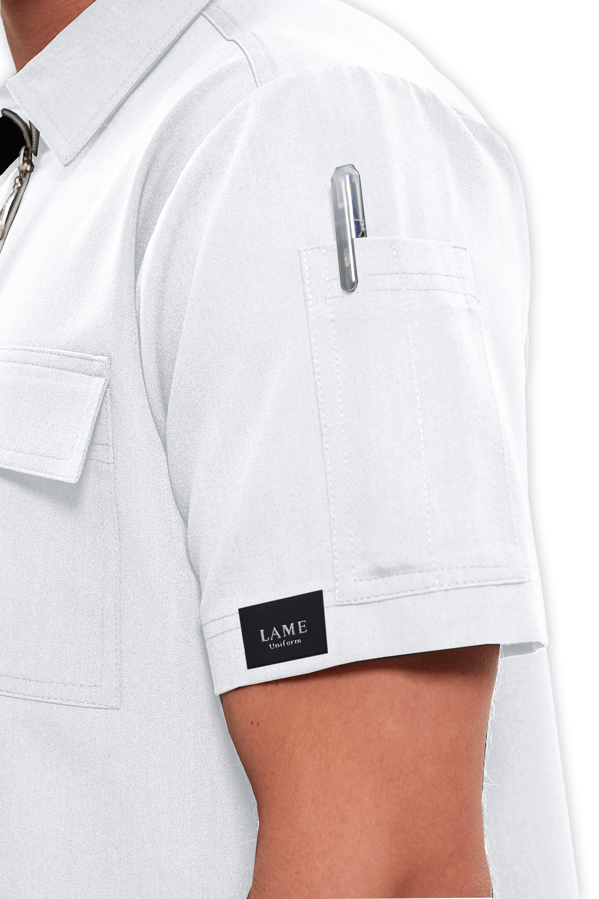 LAME Uniform Erkek Scrubs Üst Polo Yaka Fermuarlı – Beyaz