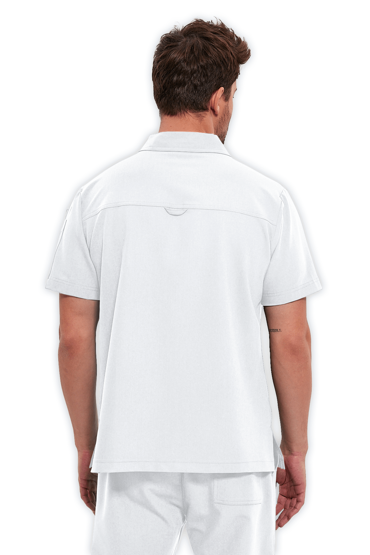 LAME Uniform Erkek Scrubs Üst Polo Yaka Fermuarlı – Beyaz