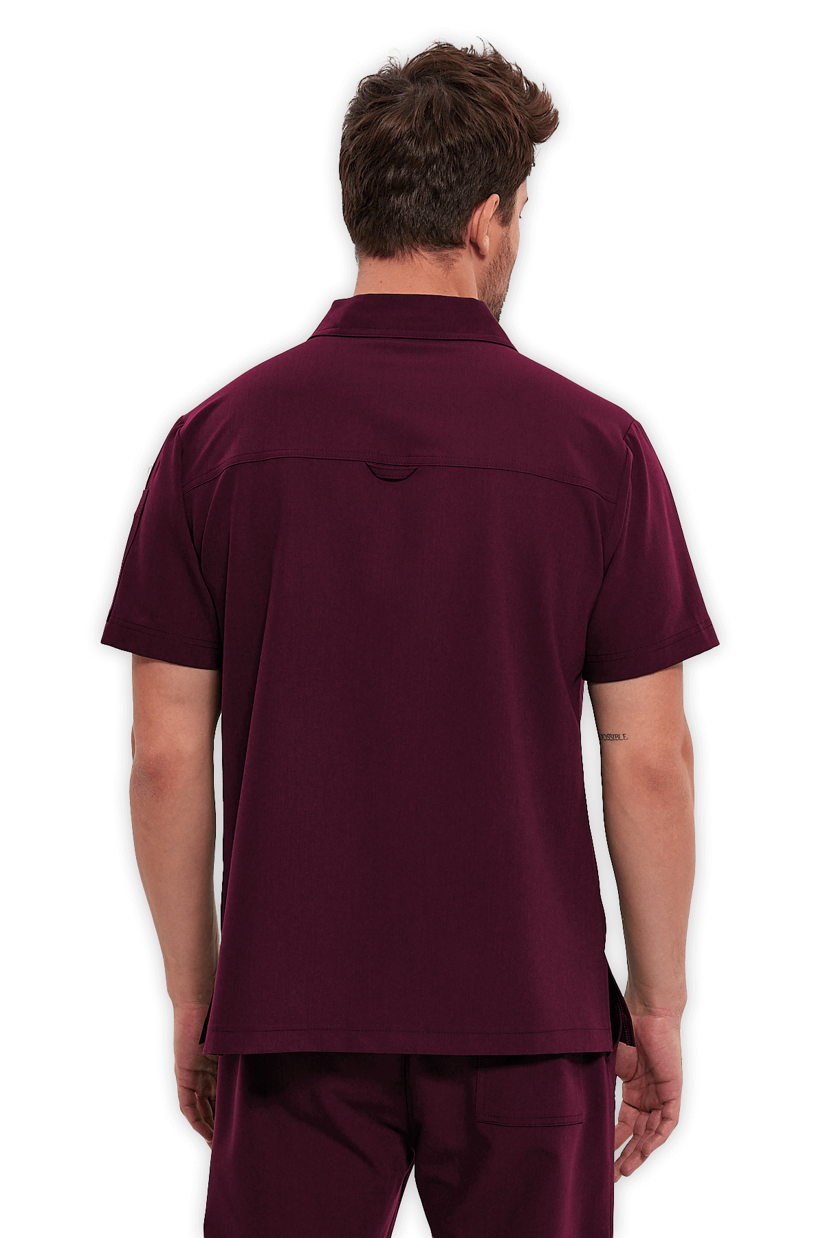 LAME Uniform Erkek Scrubs Üst Polo Yaka Fermuarlı – Bordo