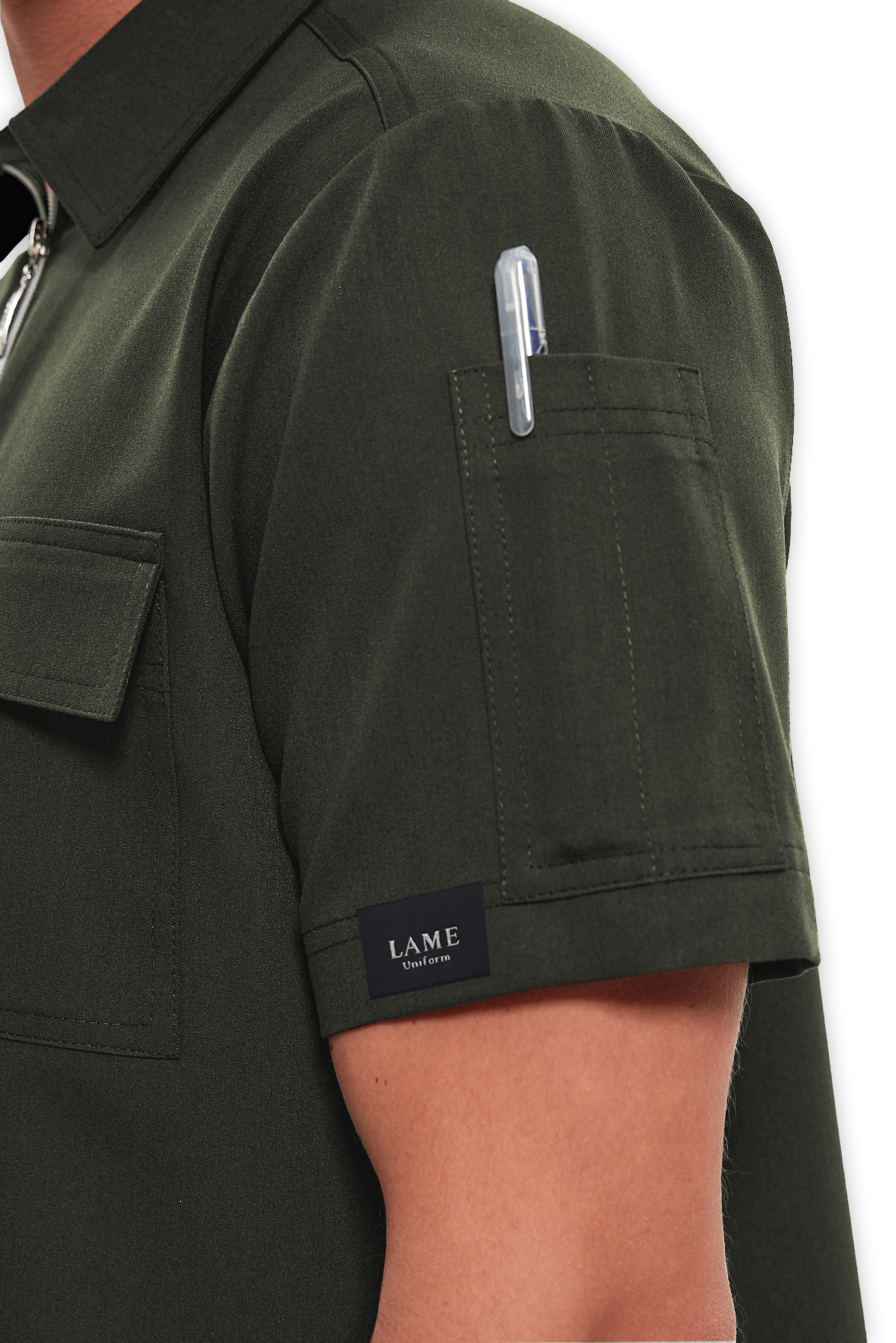 LAME Uniform Erkek Scrubs Üst Polo Yaka Fermuarlı – Haki