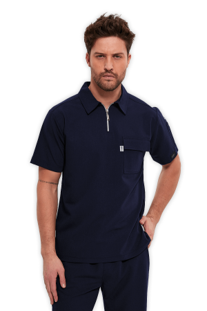 LAME Uniform Erkek Scrubs Üst Polo Yaka Fermuarlı – Lacivert