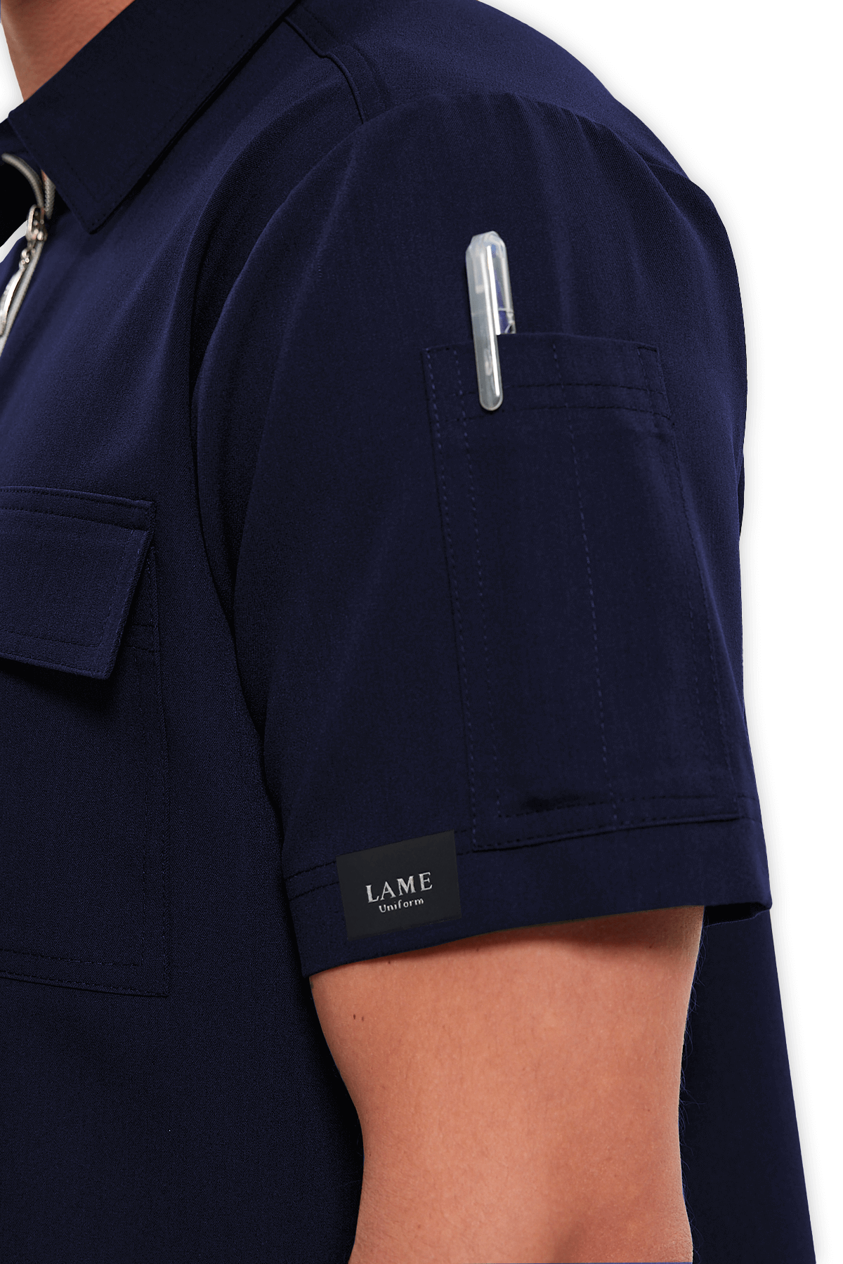 LAME Uniform Erkek Scrubs Üst Polo Yaka Fermuarlı – Lacivert