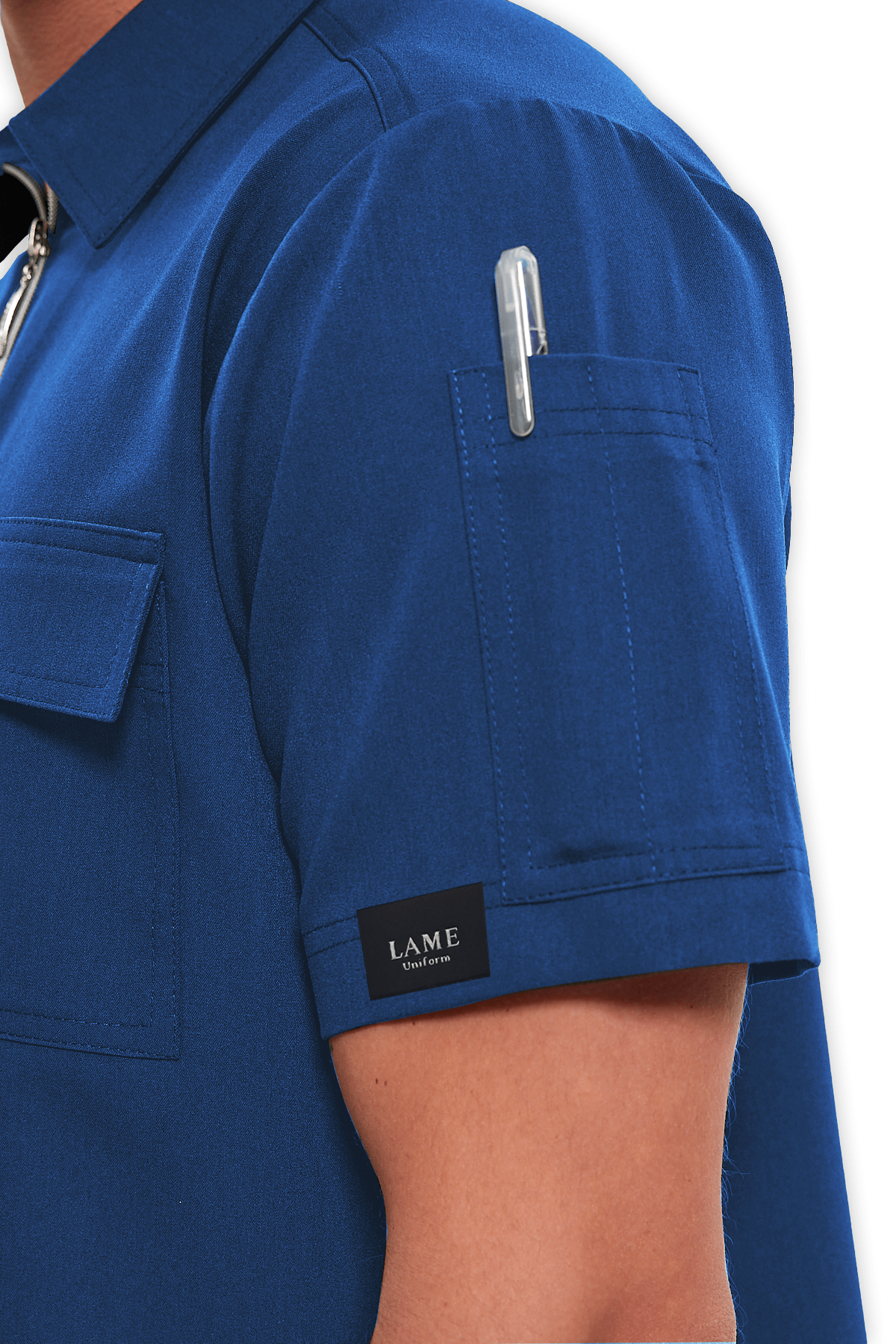 LAME Uniform Erkek Scrubs Üst Polo Yaka Fermuarlı – Petrol Mavisi