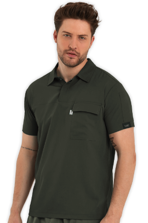 LAME Uniform Erkek Scrubs Üst Polo Yaka – Haki
