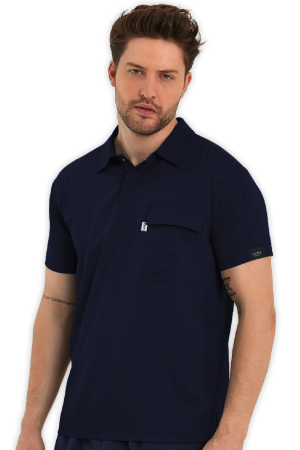 LAME Uniform Erkek Scrubs Üst Polo Yaka – Lacivert