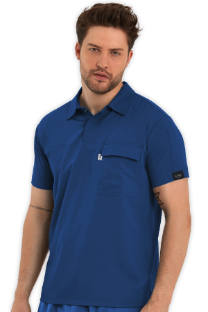 LAME Uniform Erkek Scrubs Üst Polo Yaka – Petrol Mavisi