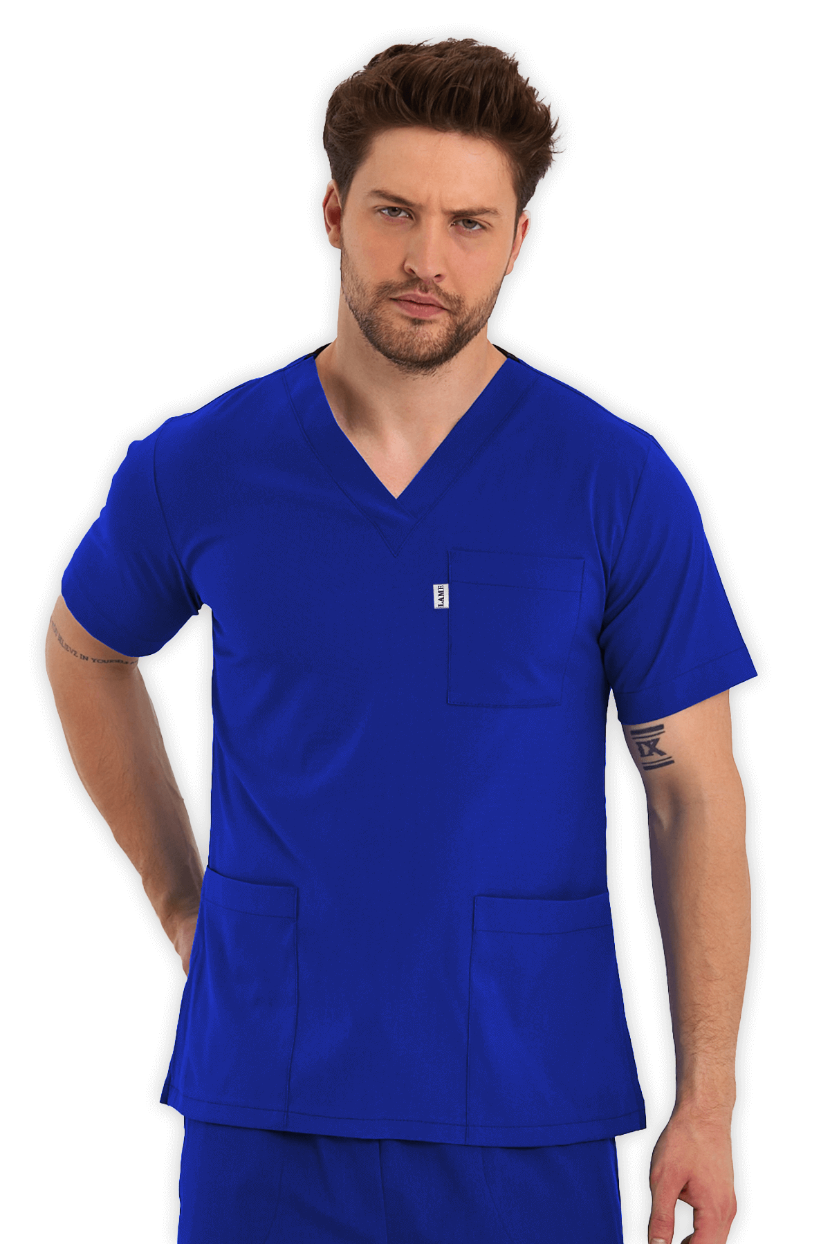LAME Uniform Erkek Scrubs Üst – Saks Mavisi