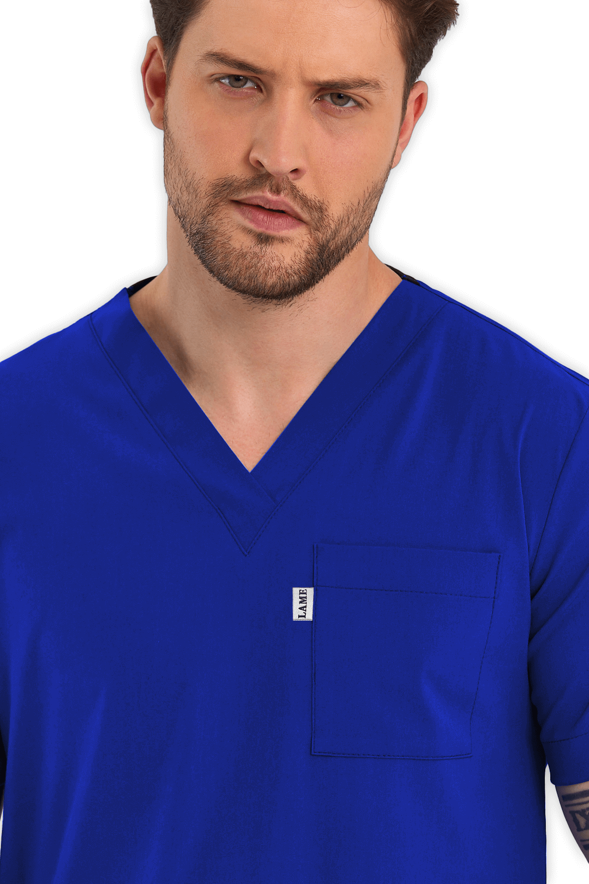 LAME Uniform Erkek Scrubs Üst – Saks Mavisi