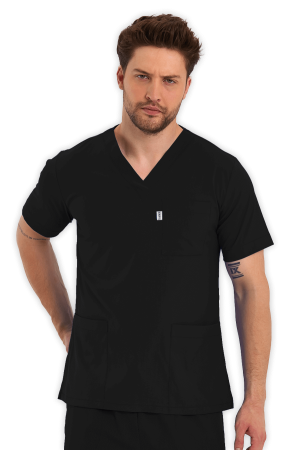 LAME Uniform Erkek Scrubs Üst – Siyah
