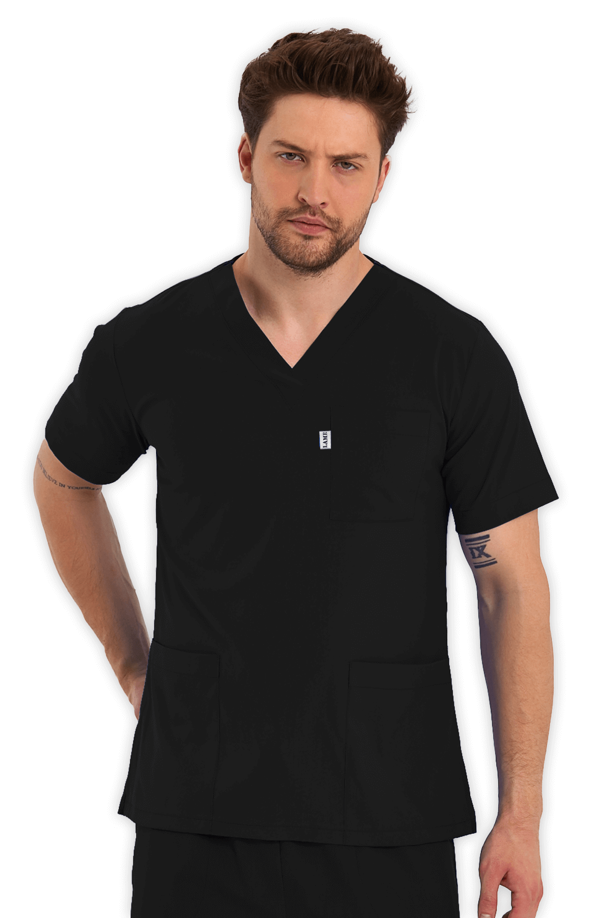LAME Uniform Erkek Scrubs Üst – Siyah