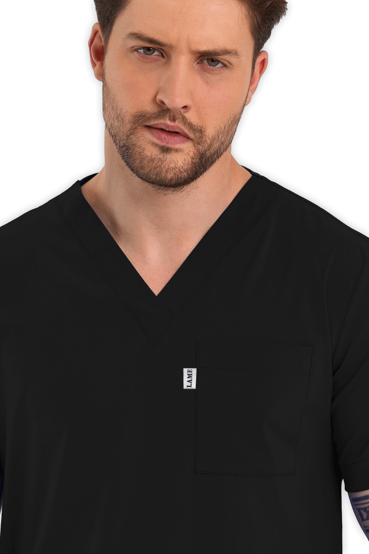 LAME Uniform Erkek Scrubs Üst – Siyah