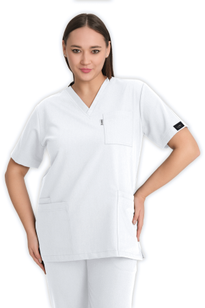 LAME Uniform Kadın Scrubs Üst 5–Cepli – Beyaz