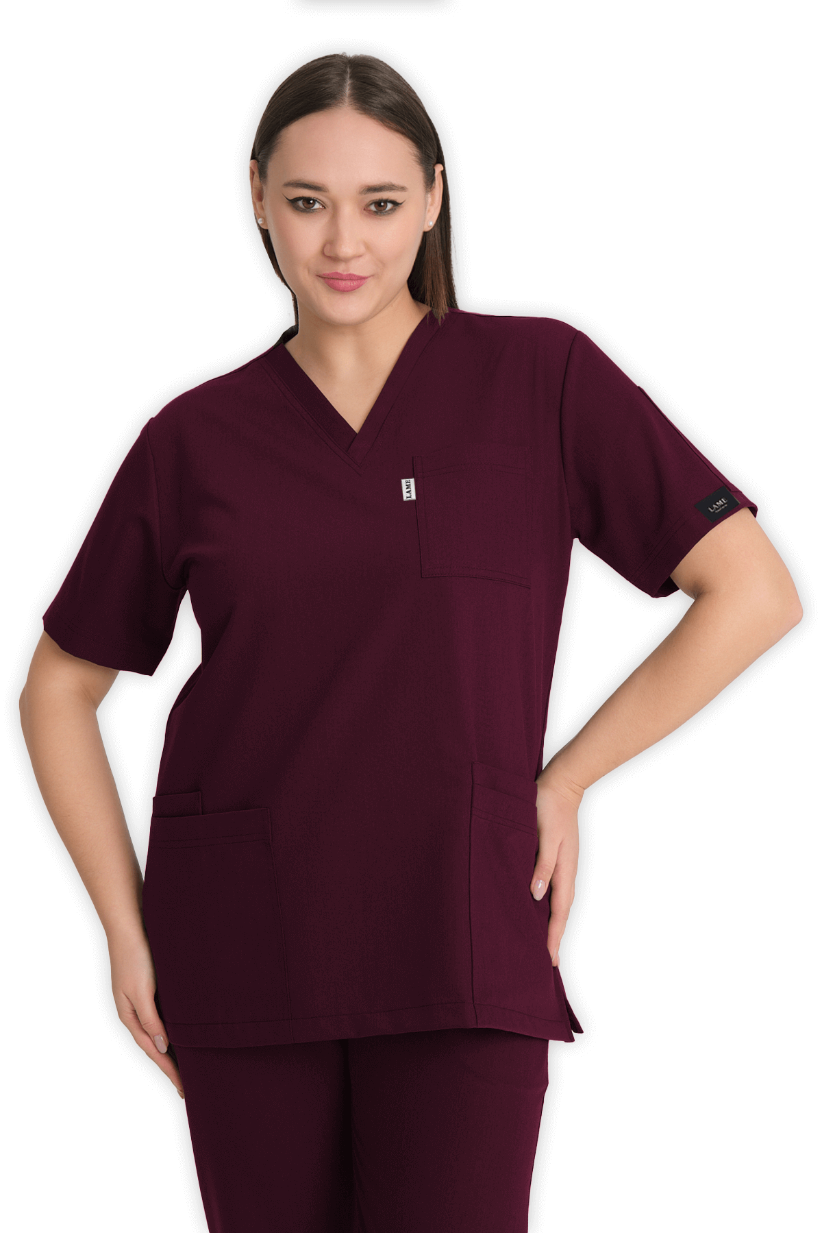 LAME Uniform Kadın Scrubs Üst 5–Cepli – Bordo