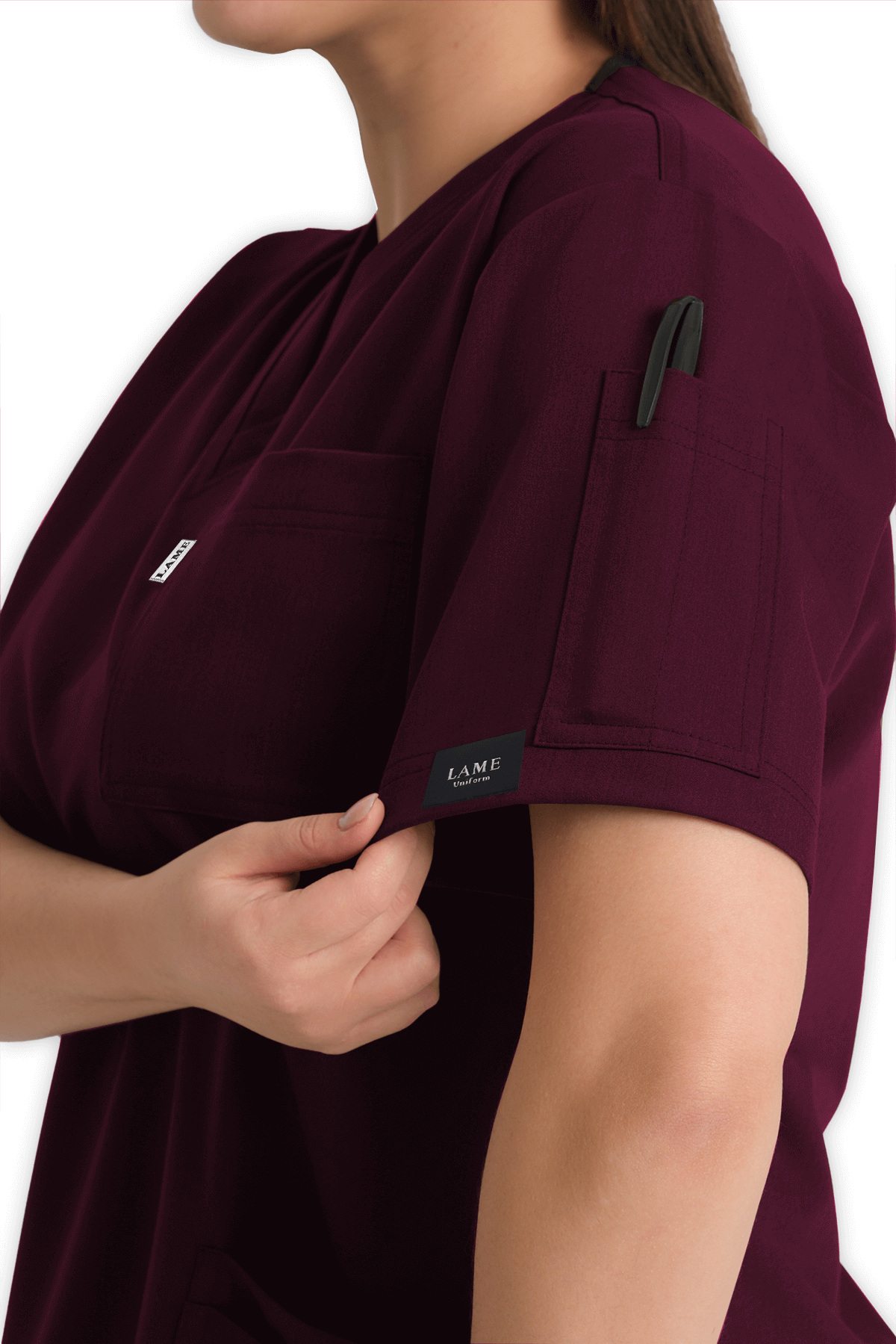 LAME Uniform Kadın Scrubs Üst 5–Cepli – Bordo