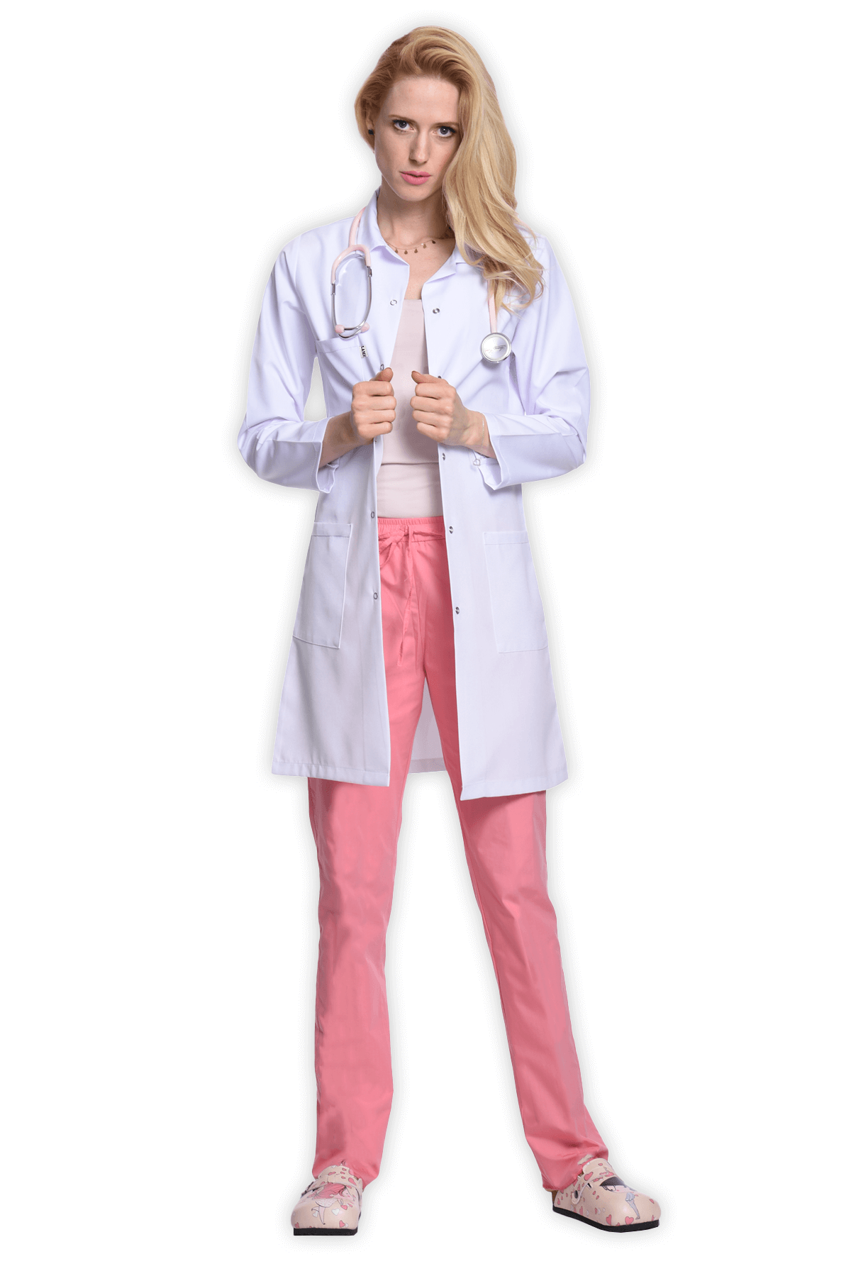 LAME Uniform Kadın Doktor Önlüğü Klasik Yaka – Beyaz