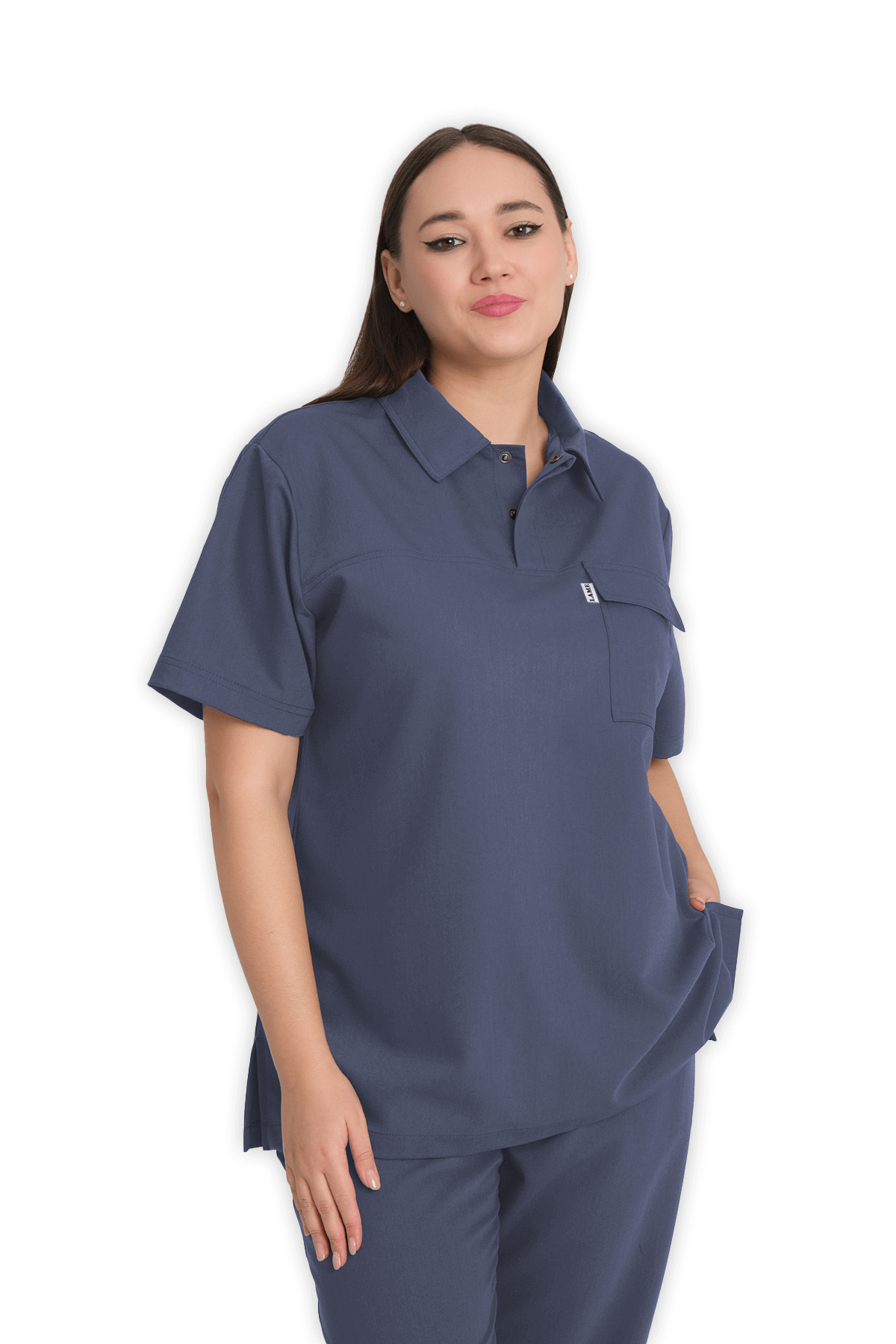 LAME Uniform Kadın Scrubs Üst Polo Yaka – Açık Gri