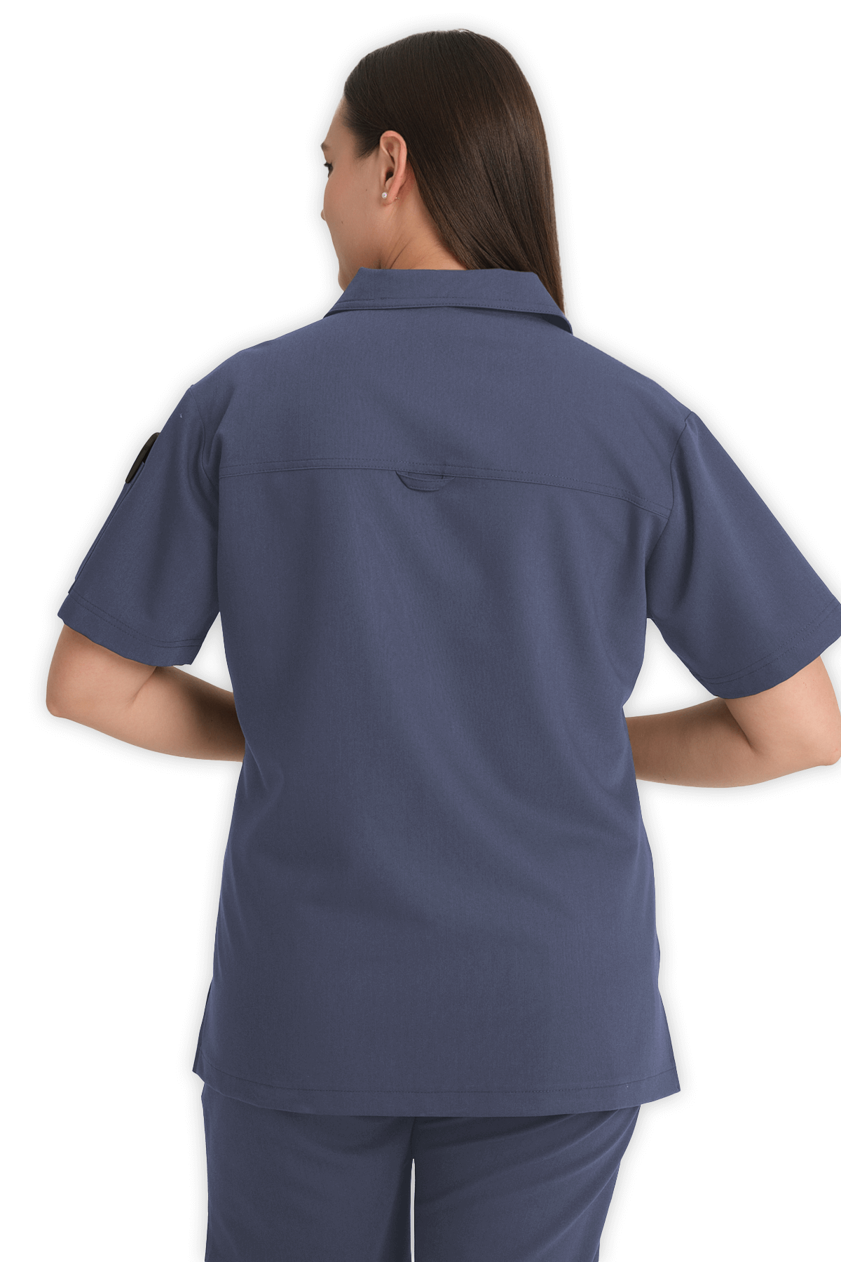 LAME Uniform Kadın Scrubs Üst Polo Yaka Fermuarlı – Açık Gri