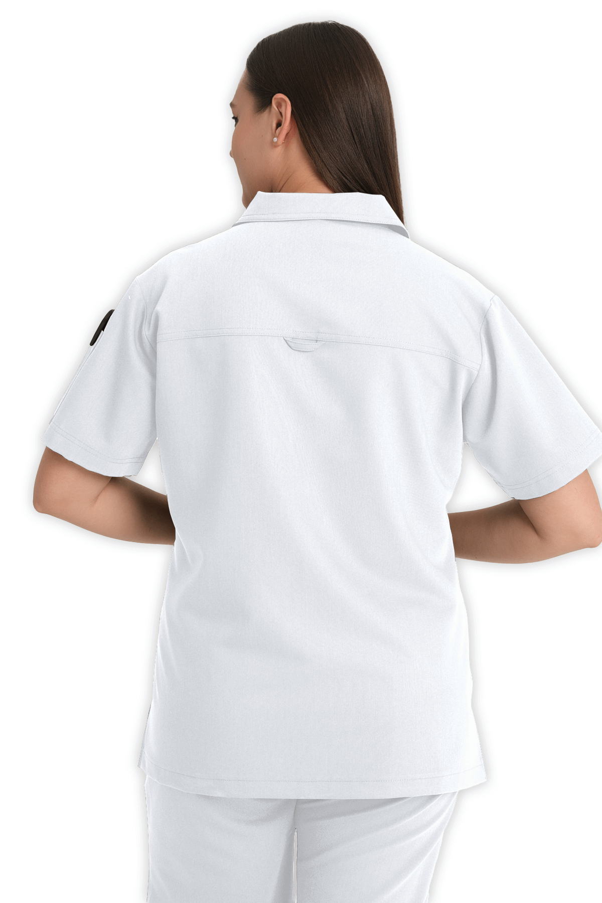 LAME Uniform Kadın Scrubs Üst Polo Yaka Fermuarlı – Beyaz