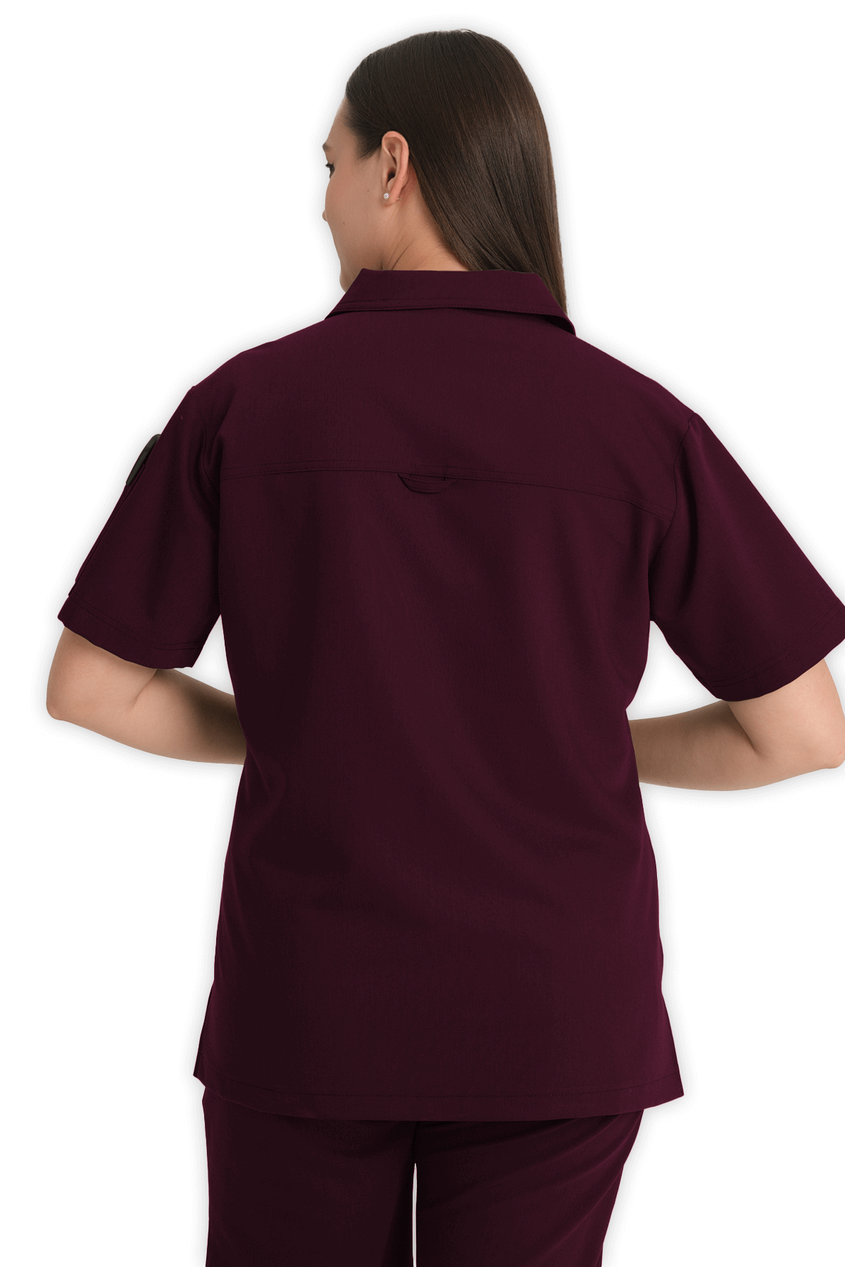 LAME Uniform Kadın Scrubs Üst Polo Yaka Fermuarlı – Bordo