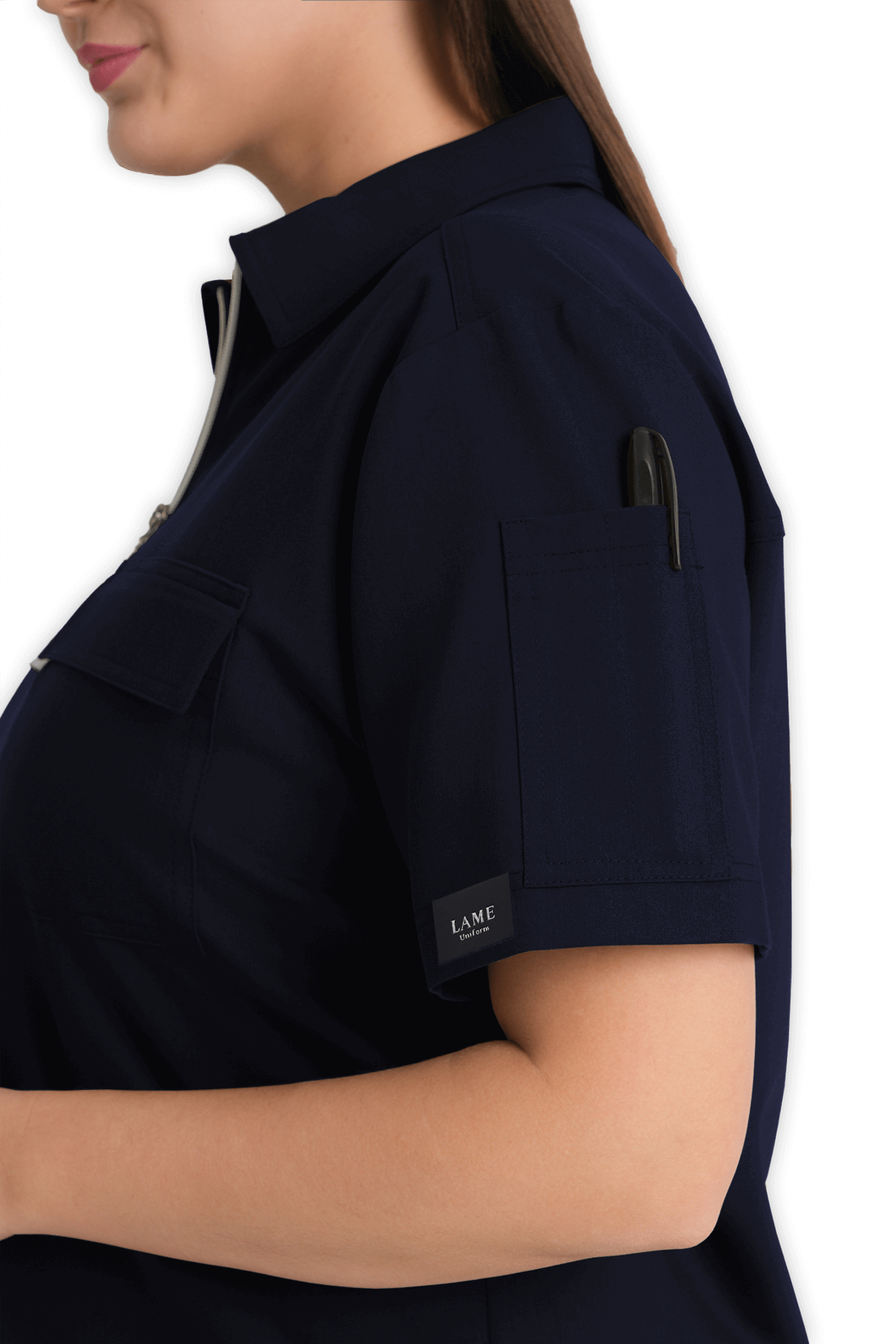 LAME Uniform Kadın Scrubs Üst Polo Yaka Fermuarlı – Lacivert