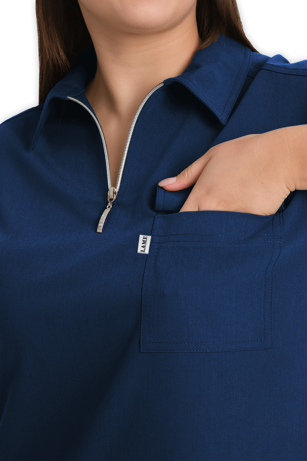 LAME Uniform Kadın Scrubs Üst Polo Yaka Fermuarlı – Petrol Mavisi