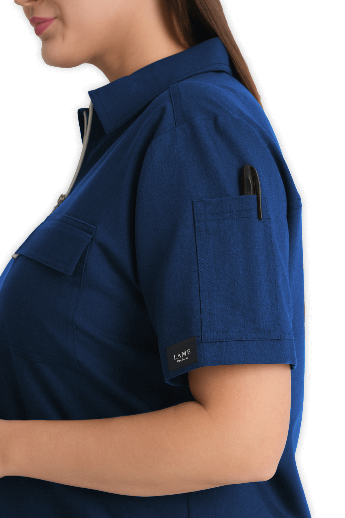 LAME Uniform Kadın Scrubs Üst Polo Yaka Fermuarlı – Petrol Mavisi