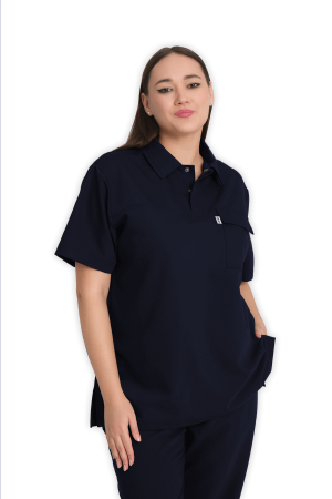 LAME Uniform Kadın Scrubs Üst Polo Yaka – Lacivert