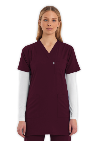 LAME Uniform Tunik Scrubs Üst – Bordo