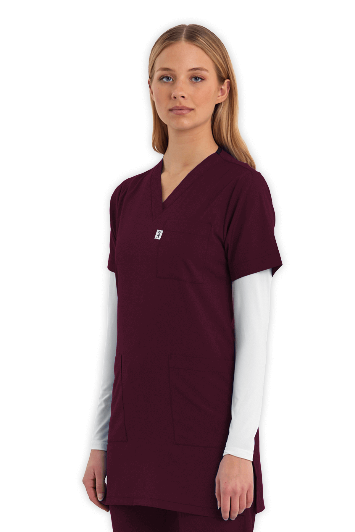 LAME Uniform Tunik Scrubs Üst – Bordo