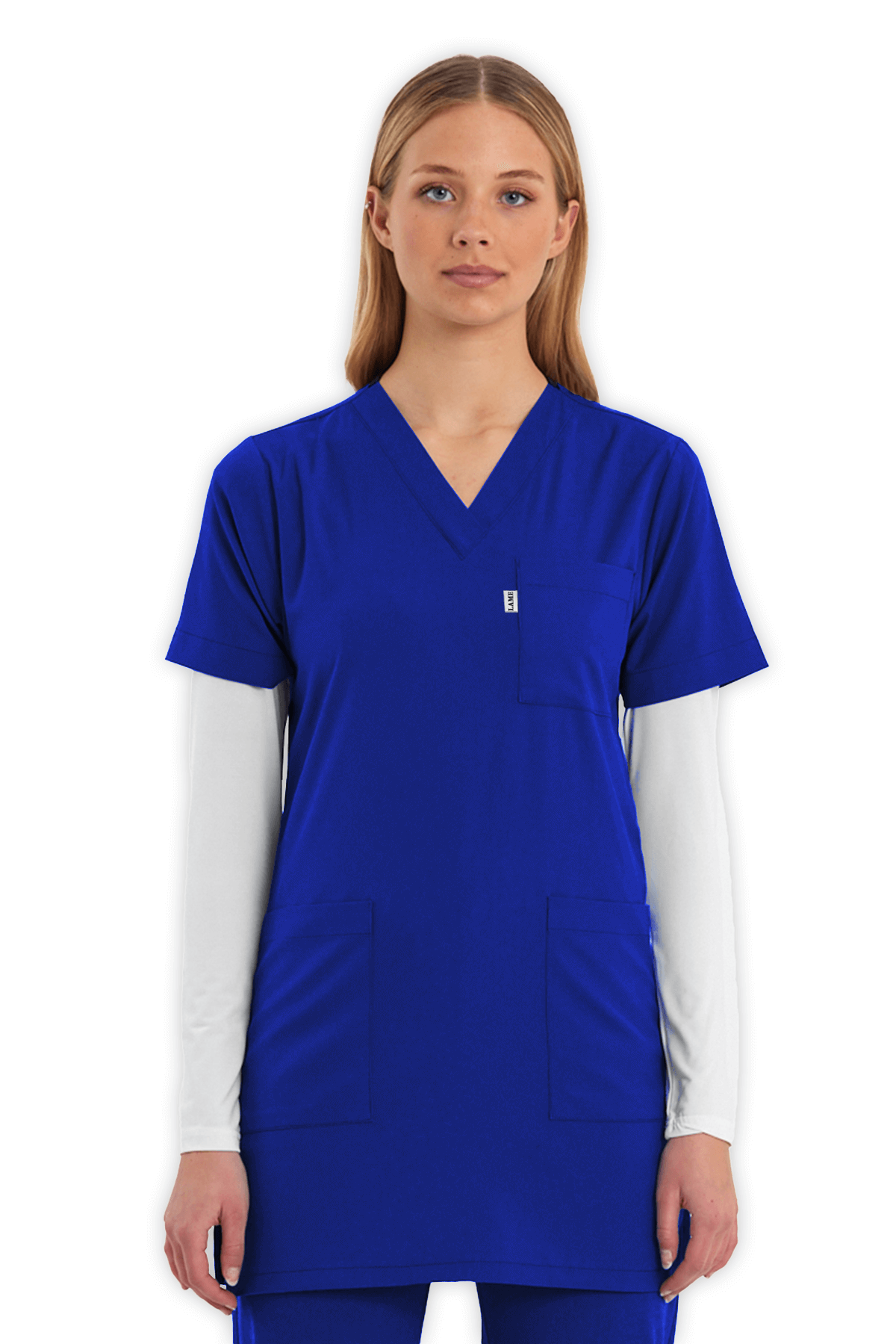 LAME Uniform Tunik Scrubs Üst – Saks Mavisi